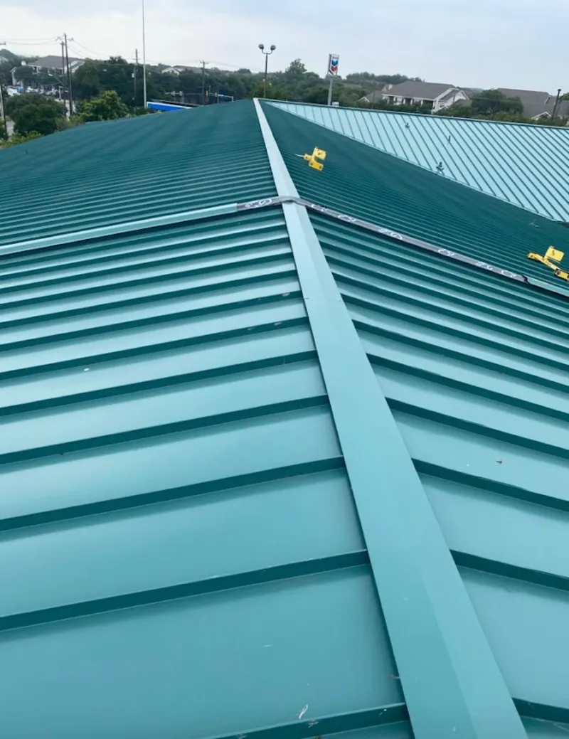 Green commercial metal roof ridge and valley for Metal Roof Repair in North Strabane